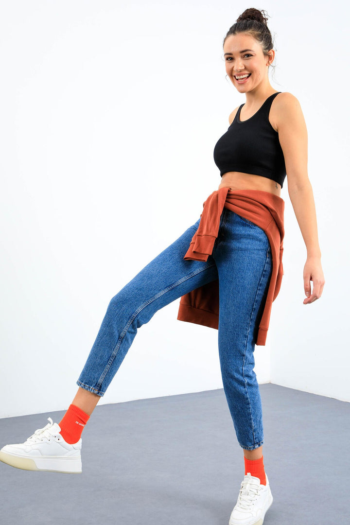 TMY Navy Blue Basic Slim Fit U Neck Women's Crop Top Tank Top - 97160 - Broken Arrow