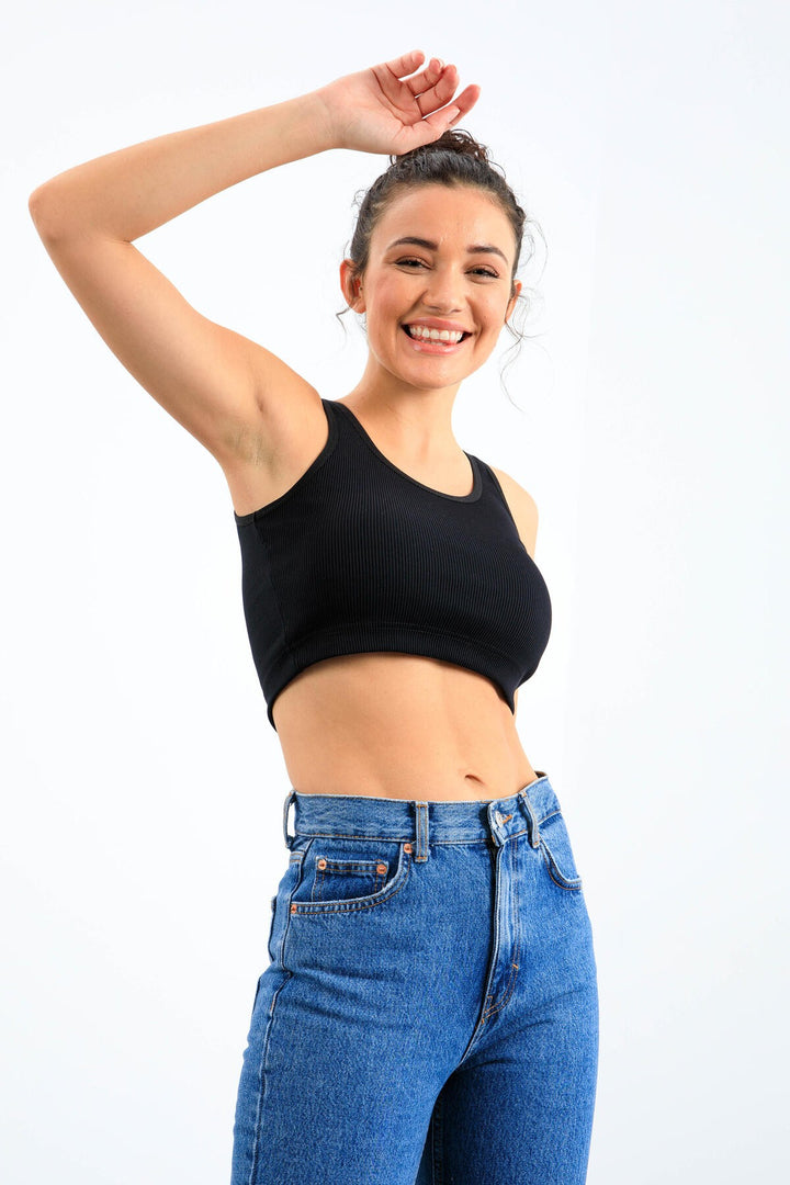 TMY Navy Blue Basic Slim Fit U Neck Women's Crop Top Tank Top - 97160 - Broken Arrow