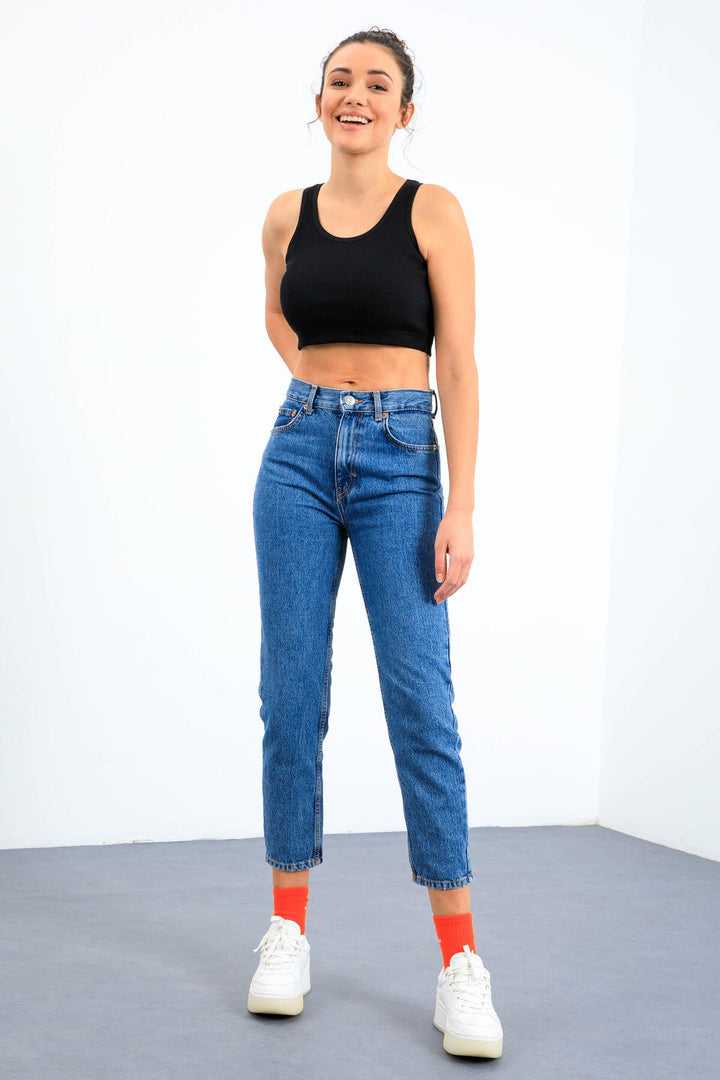 TMY Navy Blue Basic Slim Fit U Neck Women's Crop Top Tank Top - 97160 - Broken Arrow