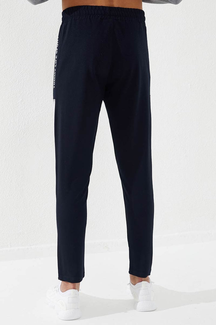 TMY Navy Printed Double Striped Slim Fit Jogger Men's Sweatpants - 84780 - Cosenza