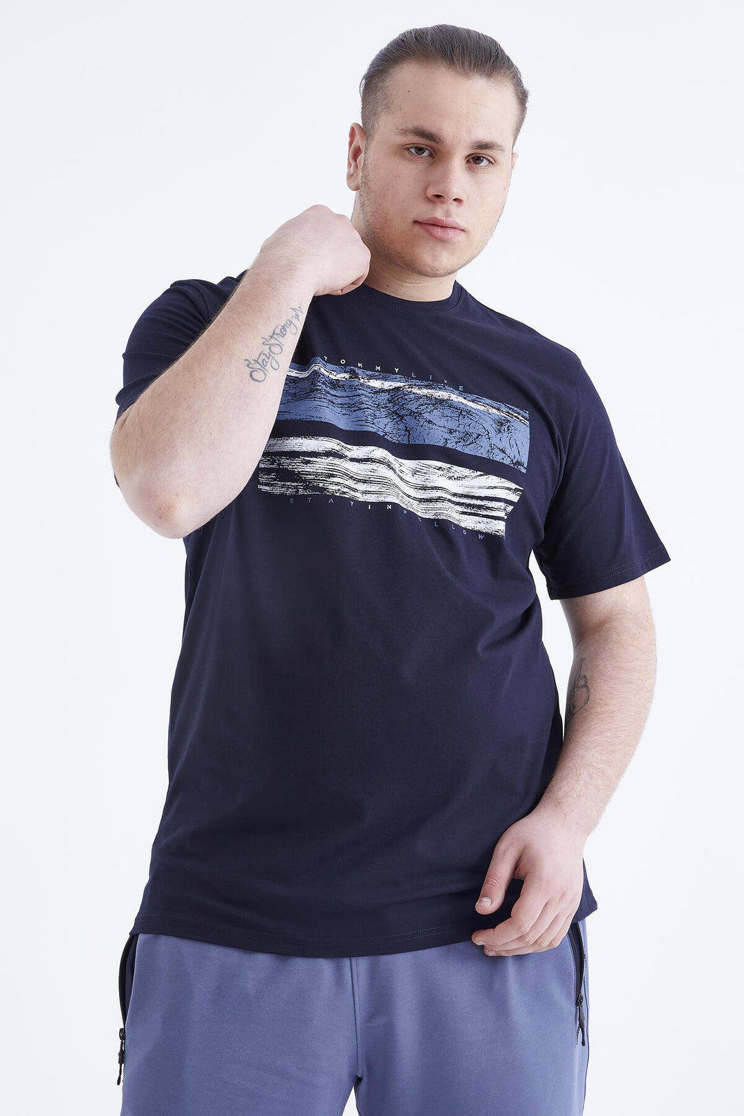 TMY Navy Printed O Neck Plus Size Men's T-shirt - 88073 - Bowmanville