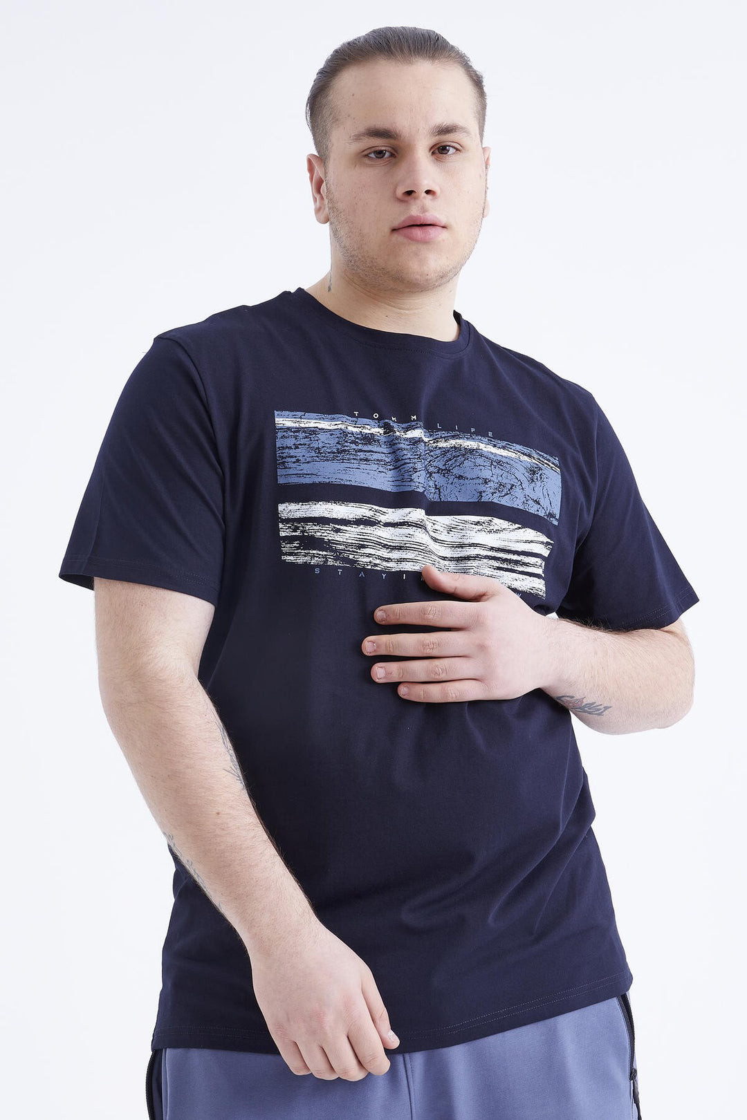 TMY Navy Printed O Neck Plus Size Men's T-shirt - 88073 - Bowmanville