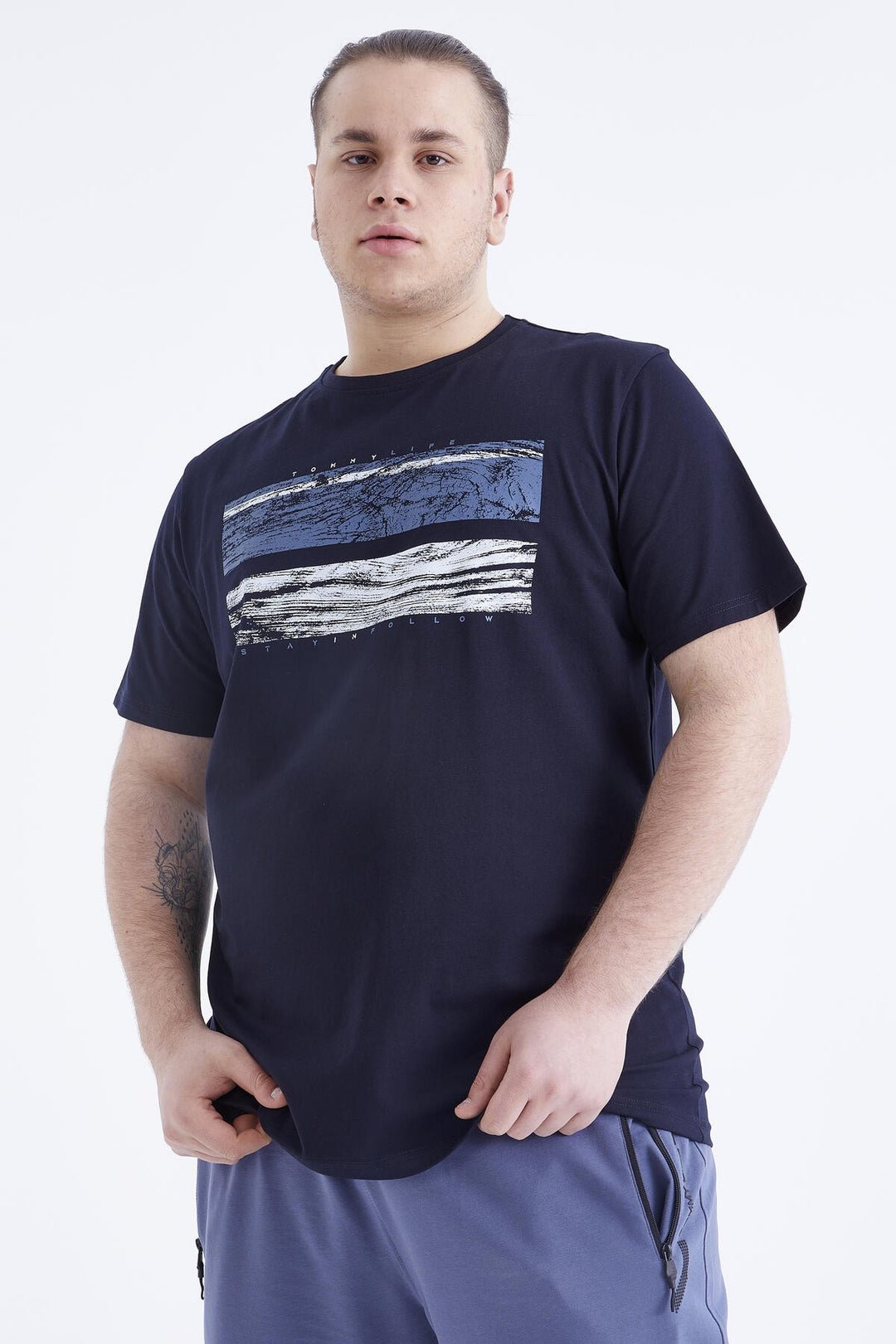 TMY Navy Printed O Neck Plus Size Men's T-shirt - 88073 - Bowmanville