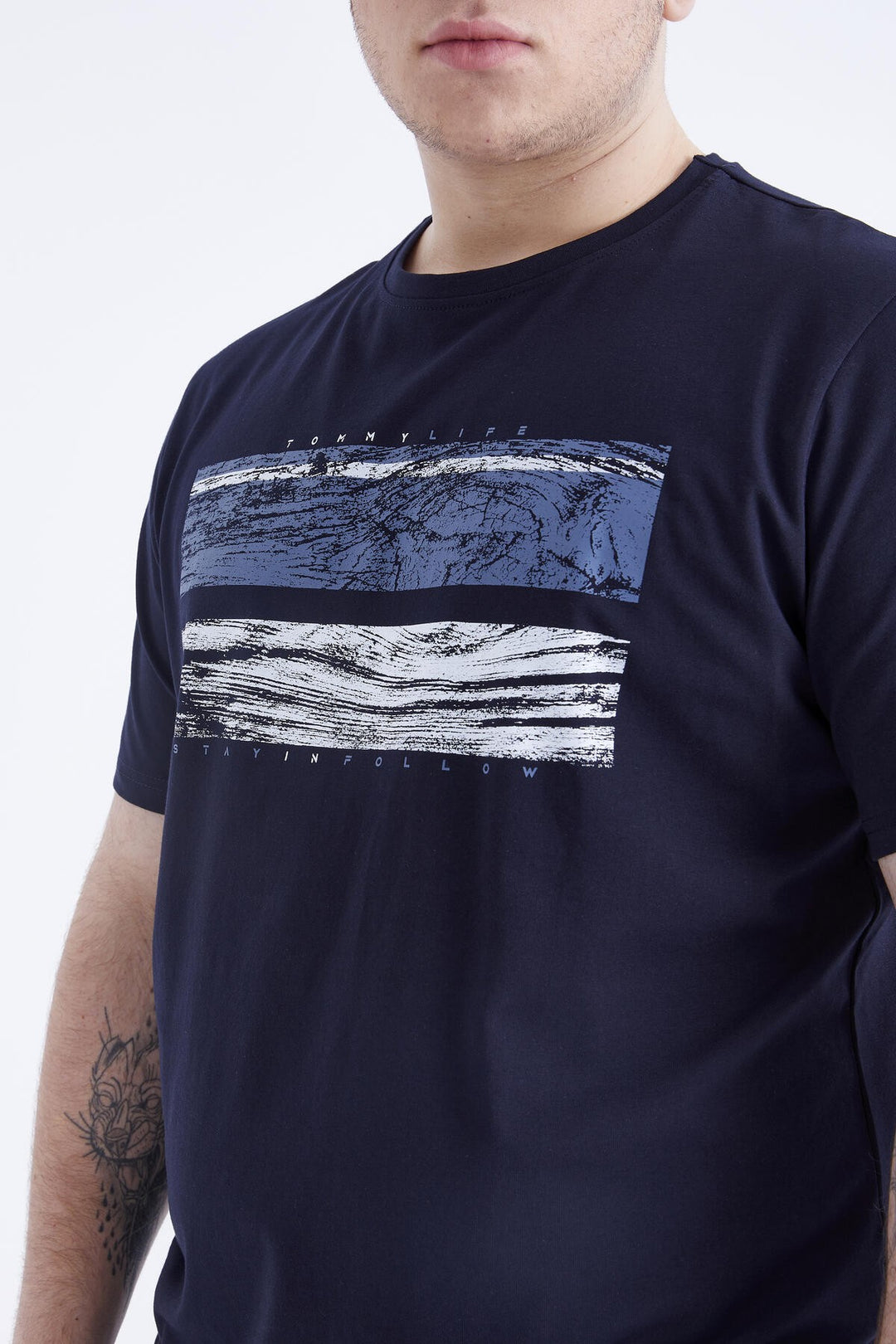 TMY Navy Printed O Neck Plus Size Men's T-shirt - 88073 - Bowmanville