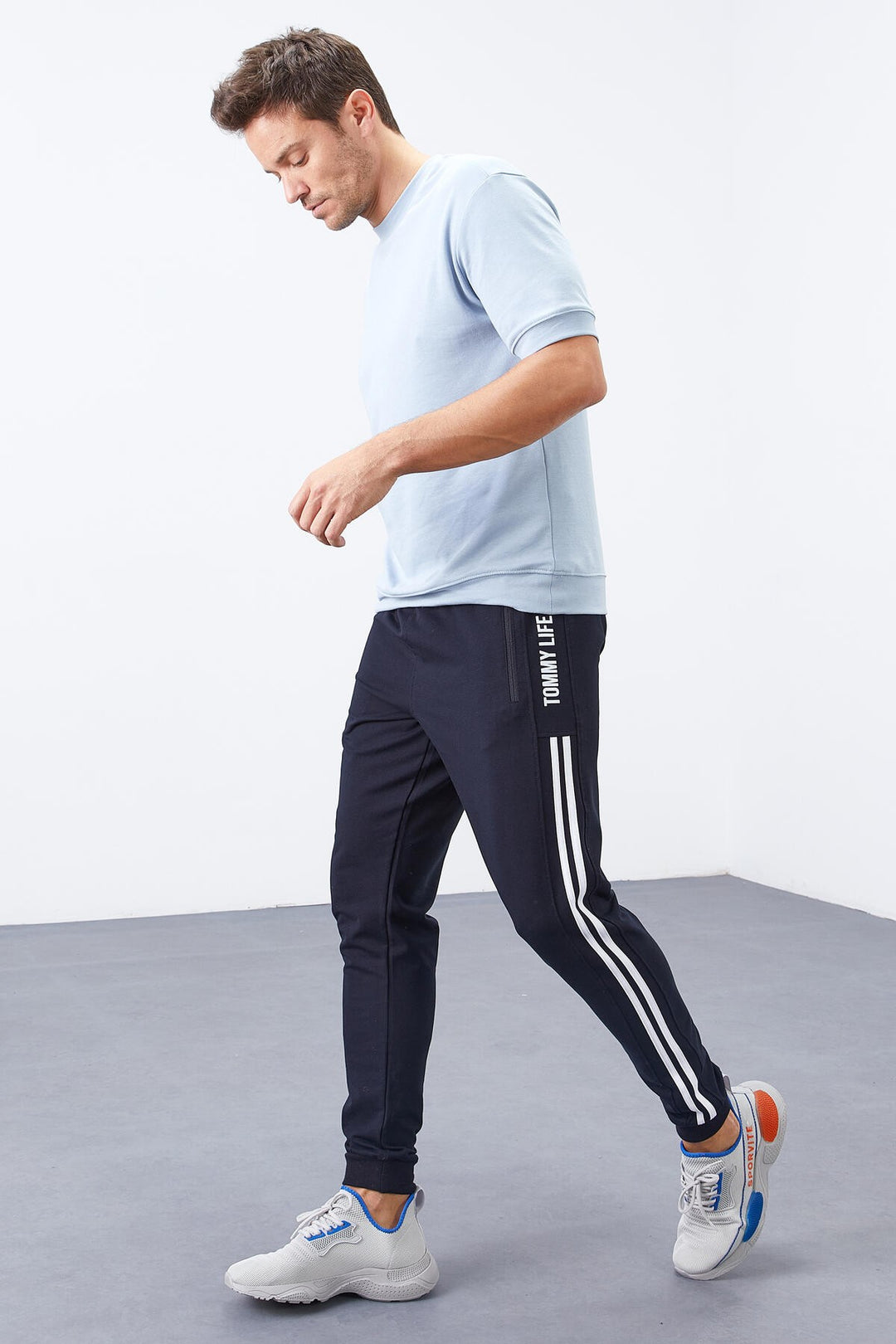 TMY Navy Blue Double Stripe Standard Fit Jogger Men's Sweatpants - 84694 - Arles