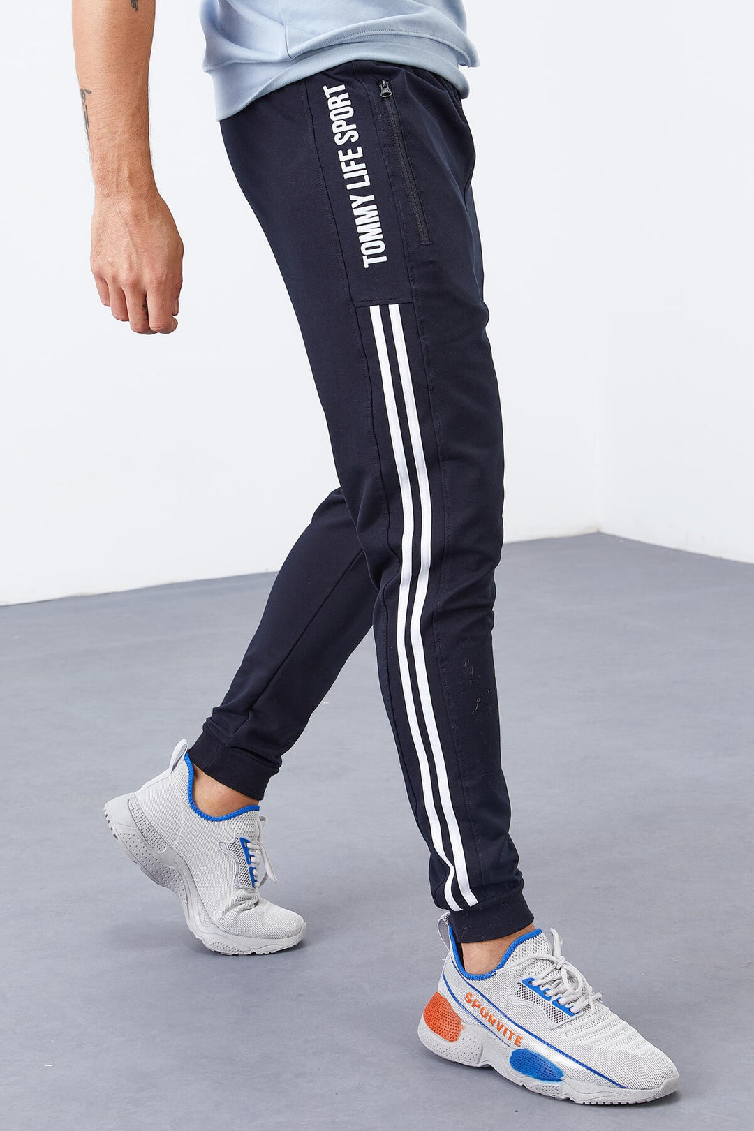 TMY Navy Blue Double Stripe Standard Fit Jogger Men's Sweatpants - 84694 - Arles