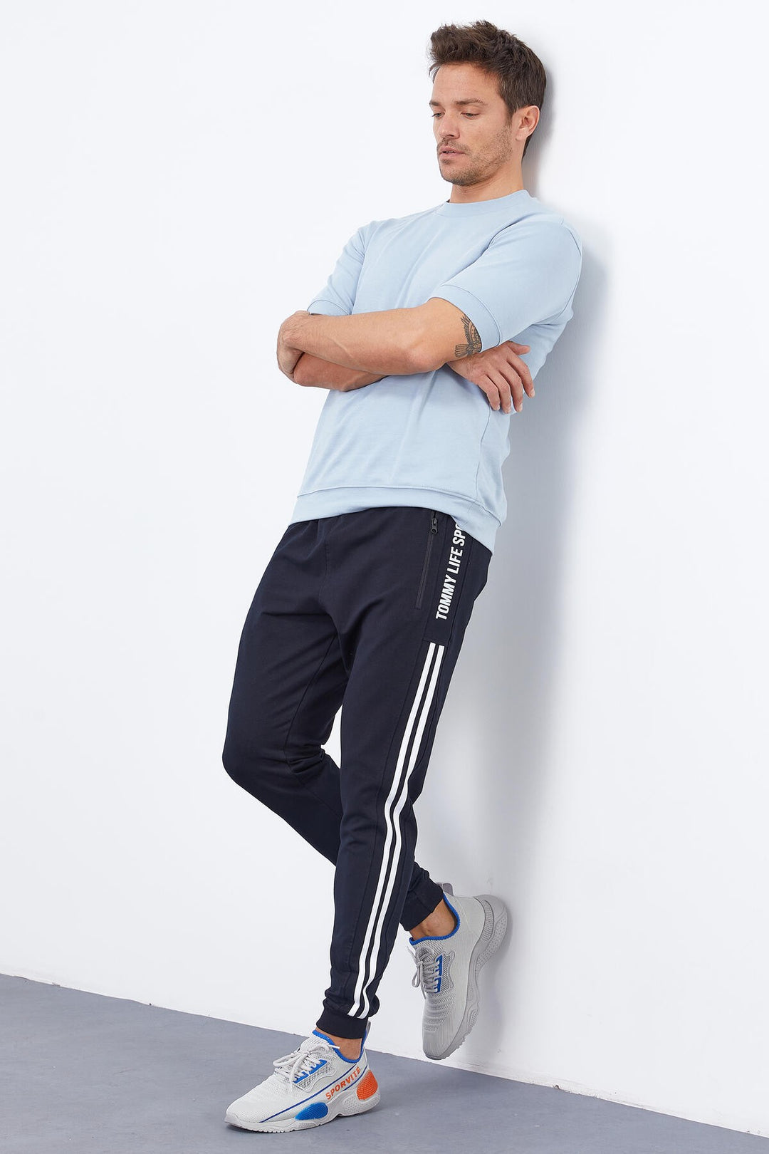 TMY Navy Blue Double Stripe Standard Fit Jogger Men's Sweatpants - 84694 - Arles