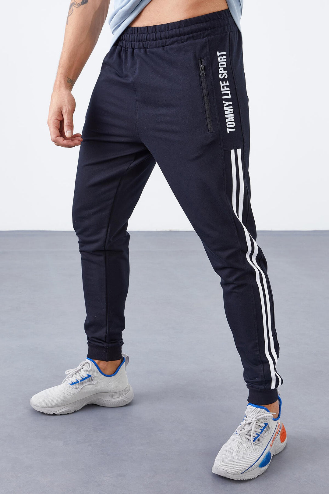 TMY Navy Blue Double Stripe Standard Fit Jogger Men's Sweatpants - 84694 - Arles