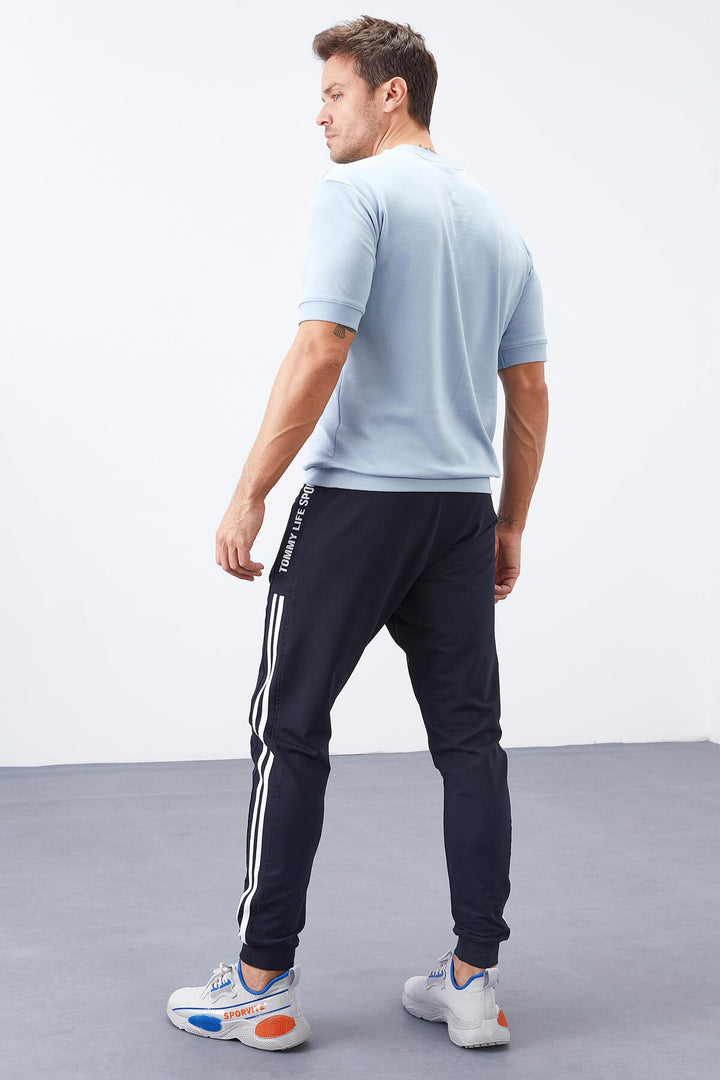 TMY Navy Blue Double Stripe Standard Fit Jogger Men's Sweatpants - 84694 - Arles
