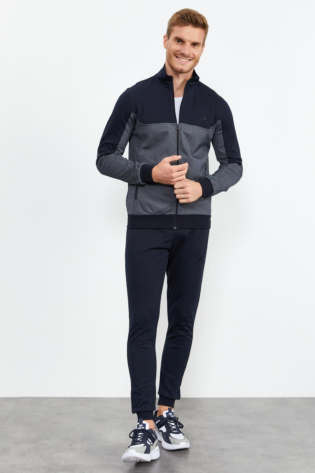 TMY Navy Blue High Neck Two-Tone Standard Fit Cuffed Men's Tracksuit - 85142 - Fano