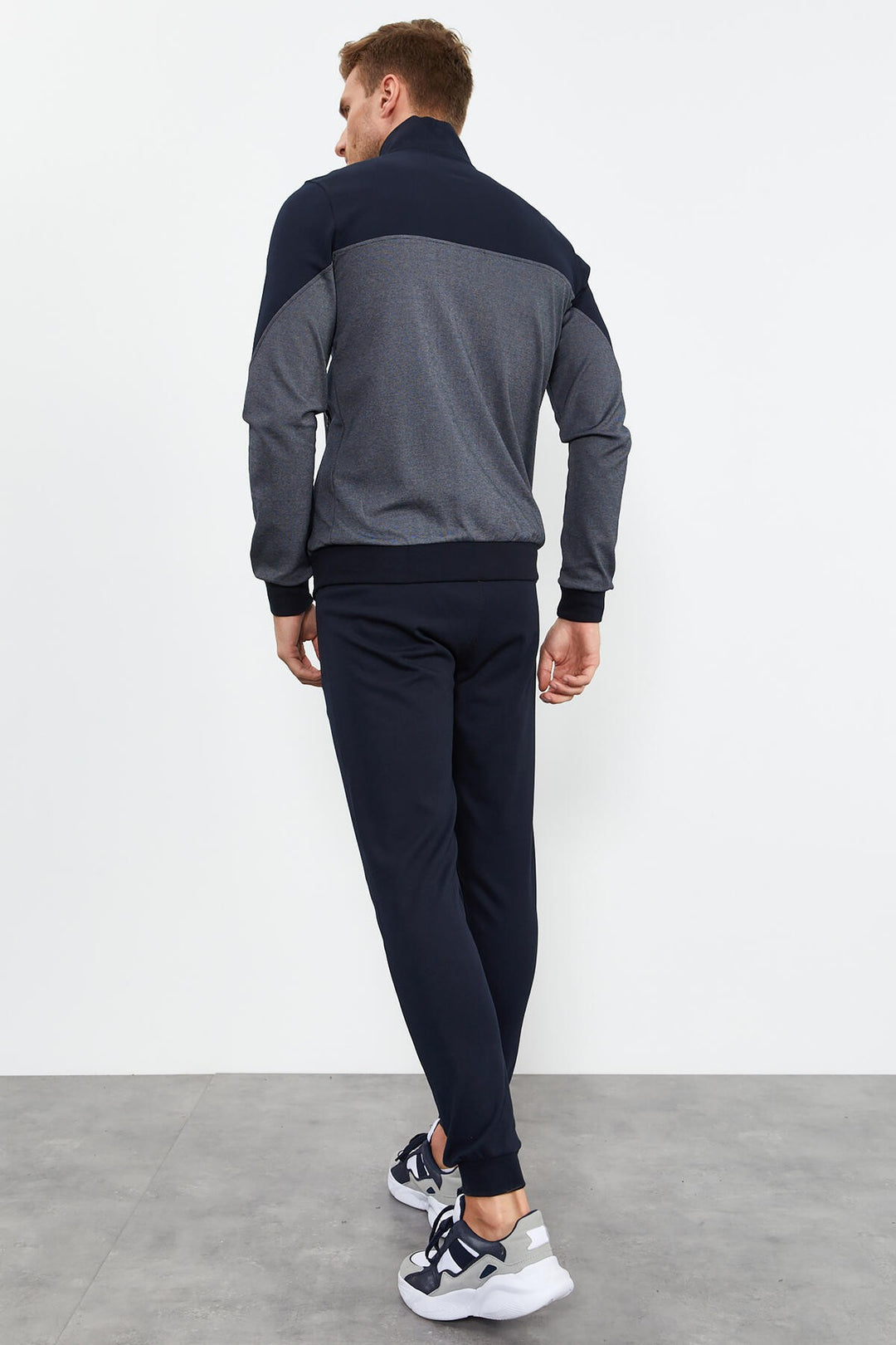 TMY Navy Blue High Neck Two-Tone Standard Fit Cuffed Men's Tracksuit - 85142 - Fano