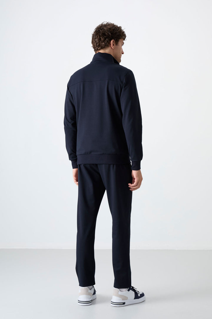 TMY Navy Blue High Neck Zippered Comfort Fit Classic Cuff Men's Tracksuit - 85072 - Vernon