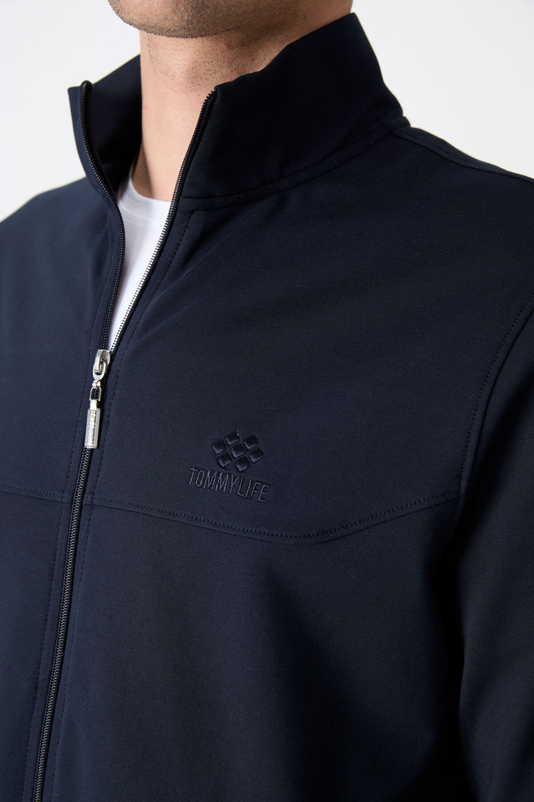 TMY Navy Blue High Neck Zippered Comfort Fit Classic Cuff Men's Tracksuit - 85072 - Vernon