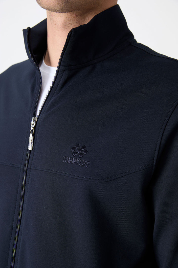 TMY Navy Blue High Neck Zippered Comfort Fit Classic Cuff Men's Tracksuit - 85072 - Vernon