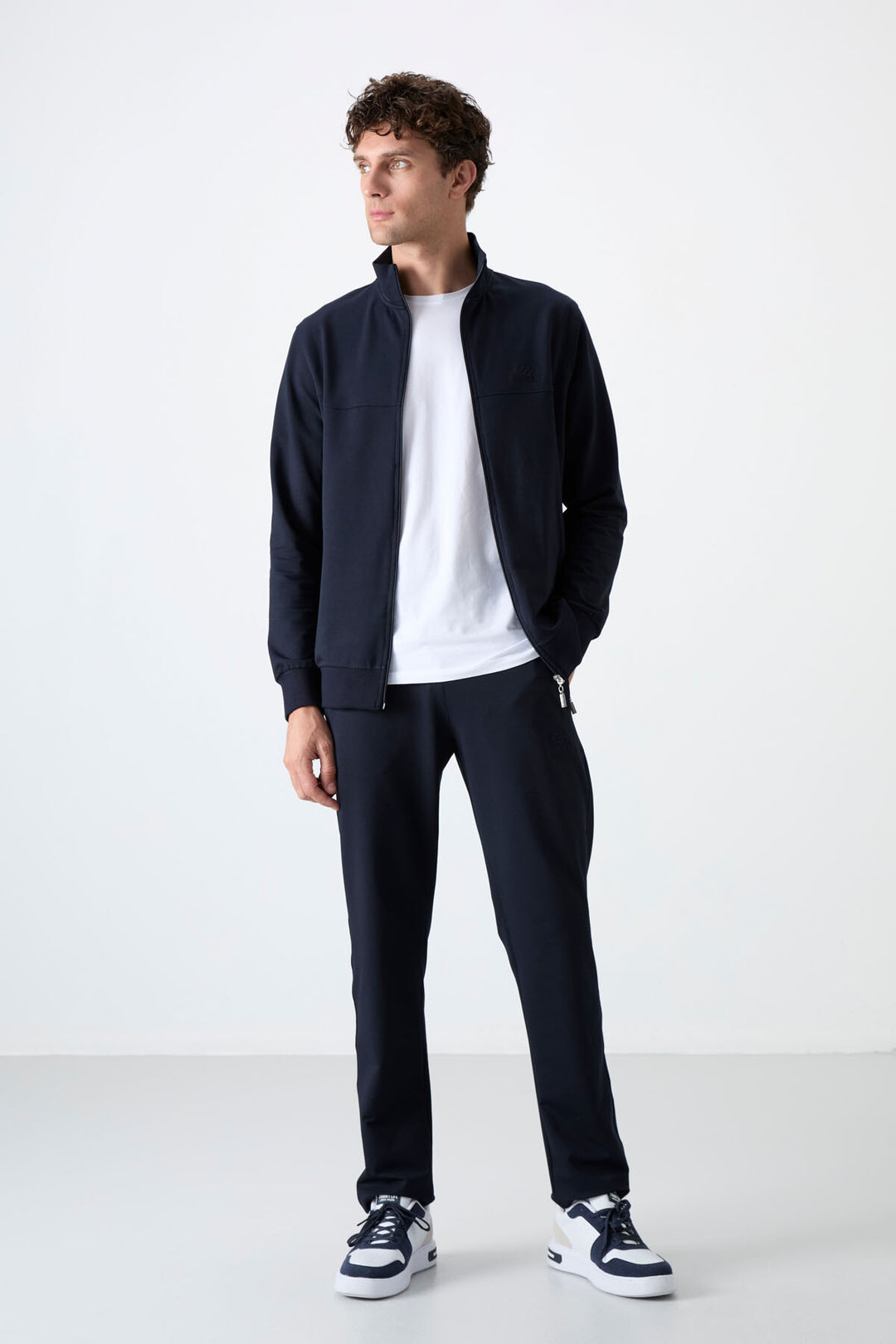TMY Navy Blue High Neck Zippered Comfort Fit Classic Cuff Men's Tracksuit - 85072 - Vernon