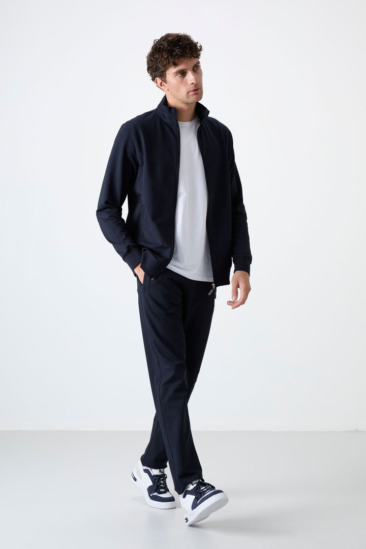 TMY Navy Blue High Neck Zippered Comfort Fit Classic Cuff Men's Tracksuit - 85072 - Vernon