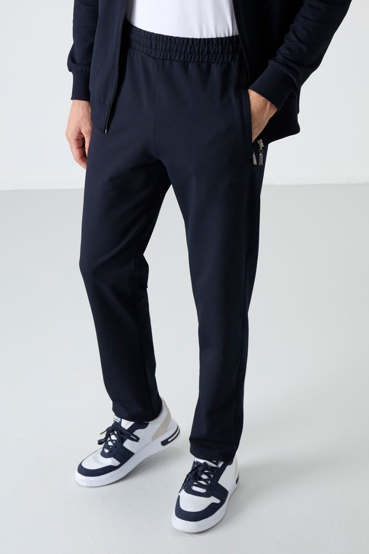 TMY Navy Blue High Neck Zippered Comfort Fit Classic Cuff Men's Tracksuit - 85072 - Vernon