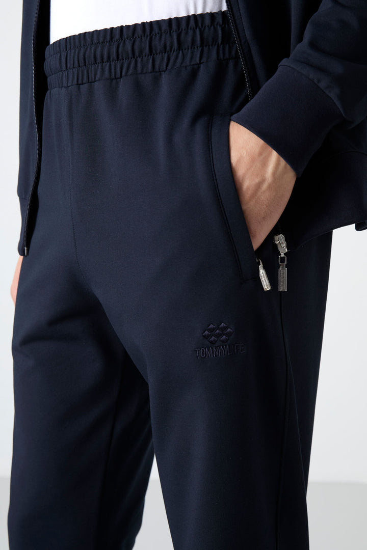 TMY Navy Blue High Neck Zippered Comfort Fit Classic Cuff Men's Tracksuit - 85072 - Vernon