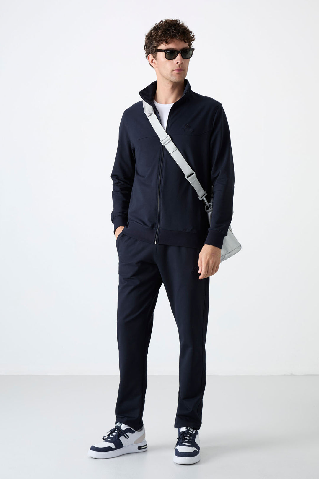 TMY Navy Blue High Neck Zippered Comfort Fit Classic Cuff Men's Tracksuit - 85072 - Vernon