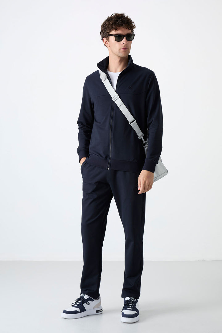 TMY Navy Blue High Neck Zippered Comfort Fit Classic Cuff Men's Tracksuit - 85072 - Vernon