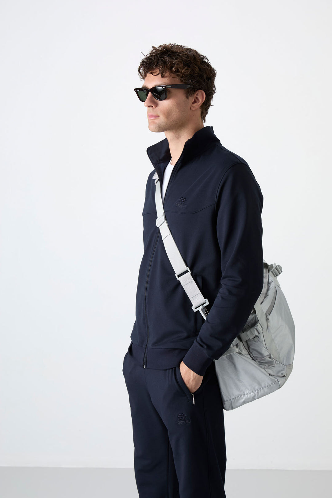 TMY Navy Blue High Neck Zippered Comfort Fit Classic Cuff Men's Tracksuit - 85072 - Vernon