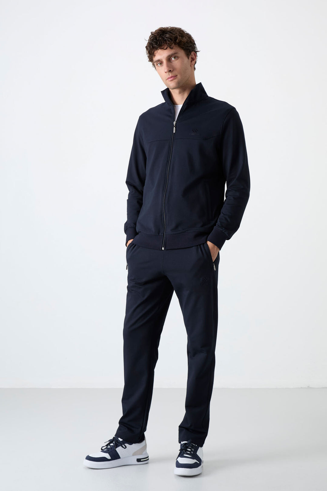 TMY Navy Blue High Neck Zippered Comfort Fit Classic Cuff Men's Tracksuit - 85072 - Vernon