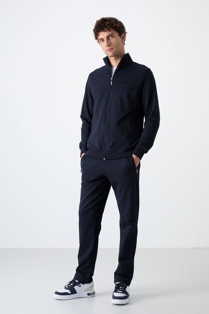 TMY Navy Blue High Neck Zippered Comfort Fit Classic Cuff Men's Tracksuit - 85072 - Vernon
