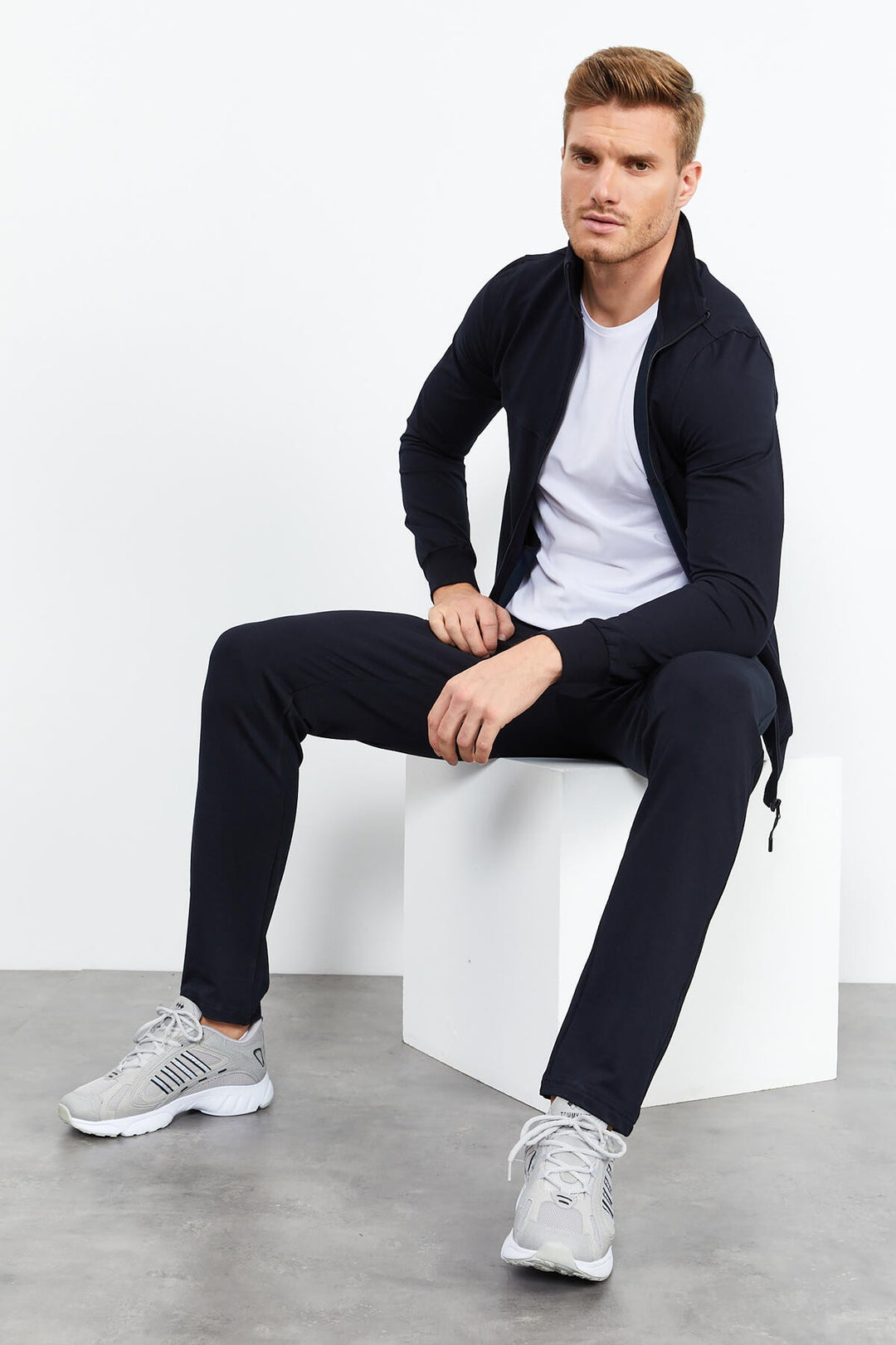 TMY Navy Blue Zippered High Neck Standard Fit Classic Cuff Men's Tracksuit - 85152 - Alexandria