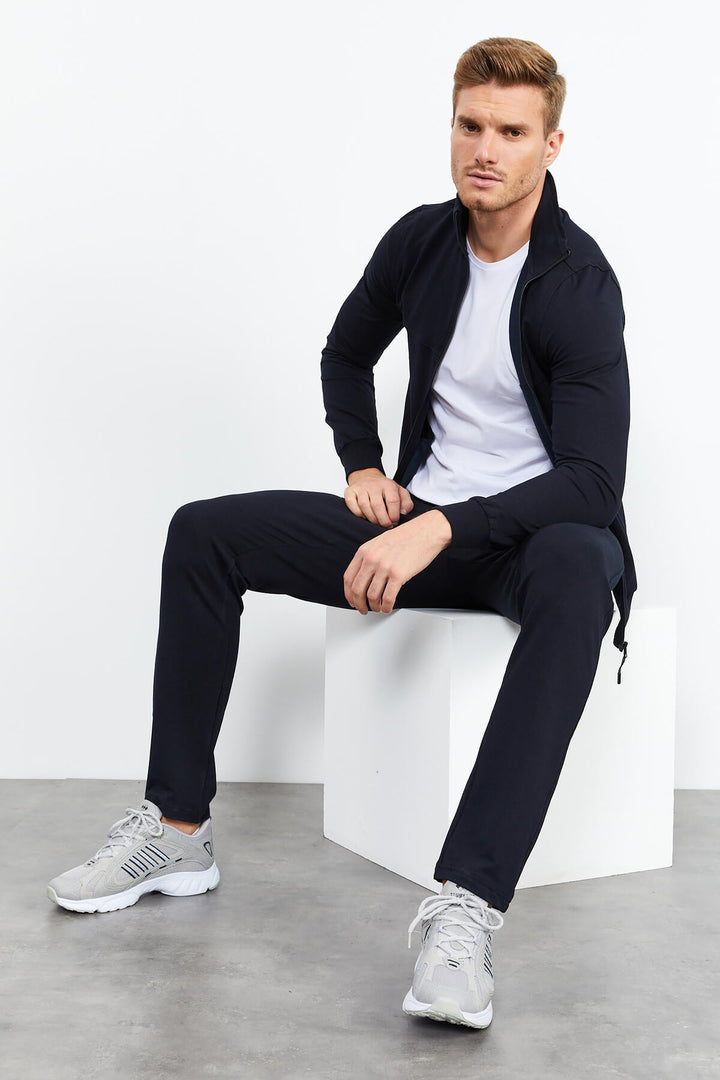 TMY Navy Blue Zippered High Neck Standard Fit Classic Cuff Men's Tracksuit - 85152 - Alexandria