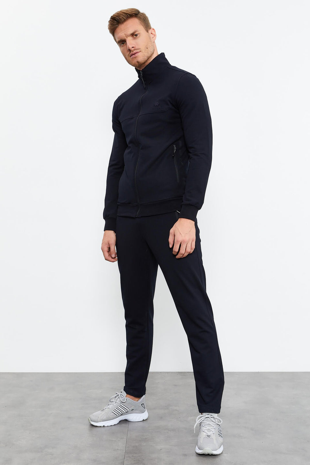 TMY Navy Blue Zippered High Neck Standard Fit Classic Cuff Men's Tracksuit - 85152 - Alexandria