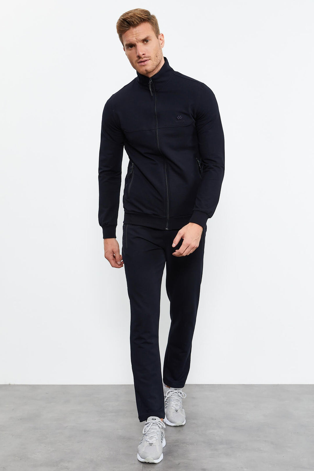 TMY Navy Blue Zippered High Neck Standard Fit Classic Cuff Men's Tracksuit - 85152 - Alexandria