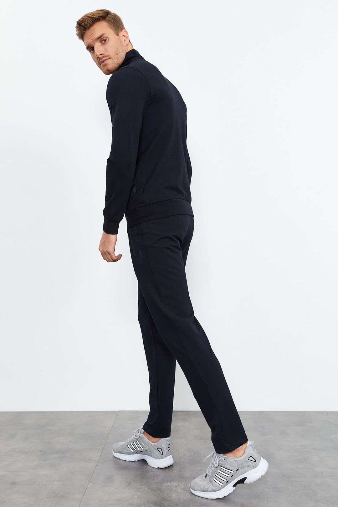 TMY Navy Blue Zippered High Neck Standard Fit Classic Cuff Men's Tracksuit - 85152 - Alexandria