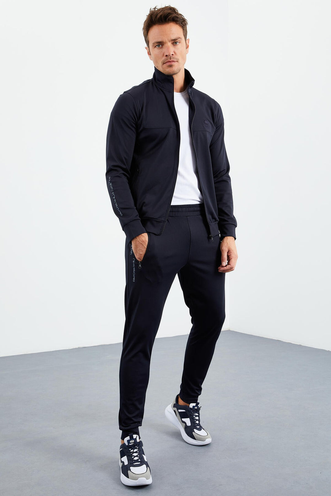 TMY Navy Blue Zippered Standart Fit Cuffed Men's Tracksuit - 85160 - Beverly