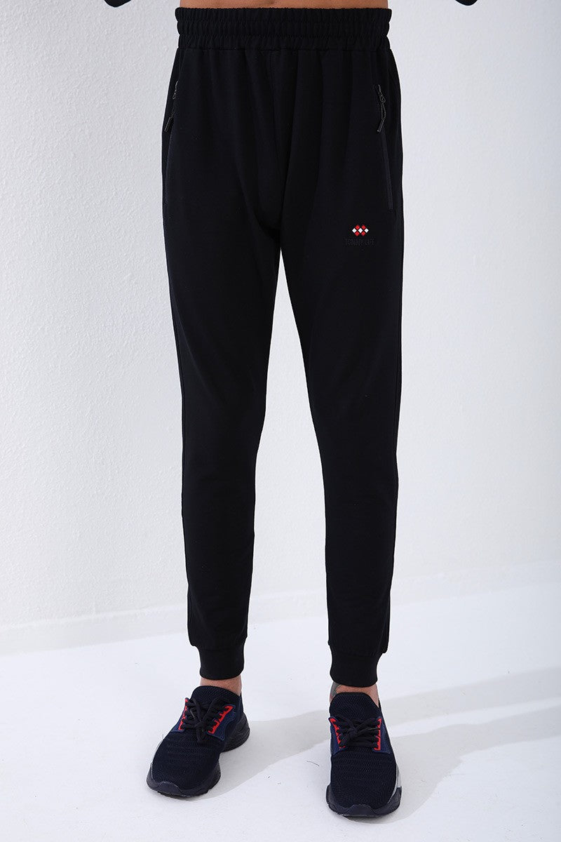 TMY Navy Blue High Neck Striped Printed Standard Mold Cuffed Men's Tracksuit - 85150 - Mazatlán