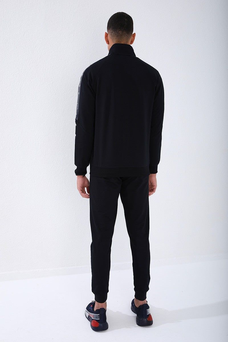 TMY Navy Blue High Neck Striped Printed Standard Mold Cuffed Men's Tracksuit - 85150 - Mazatlán