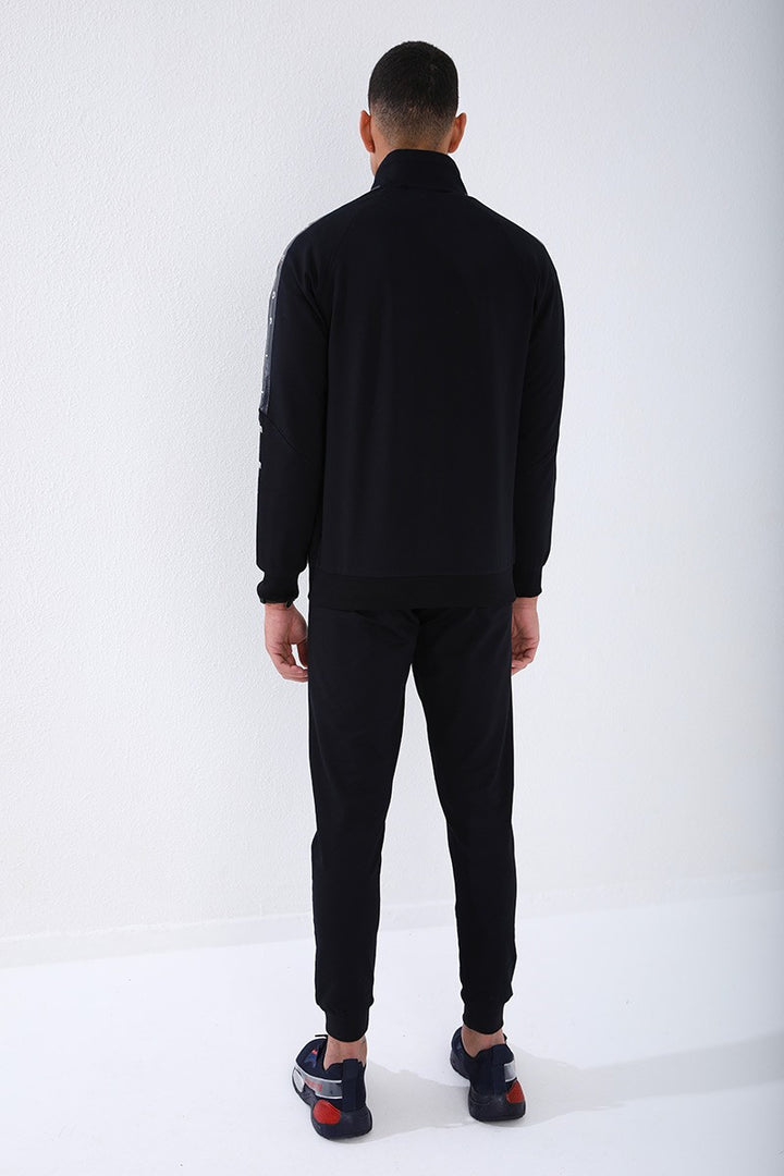 TMY Navy Blue High Neck Striped Printed Standard Mold Cuffed Men's Tracksuit - 85150 - Mazatlán