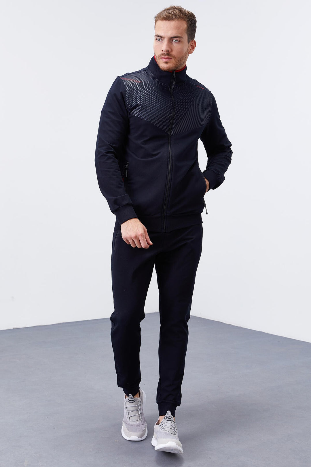TMY Navy Patterned Standard Mold Cuffed Men's Tracksuit - 85151 - Wentzville