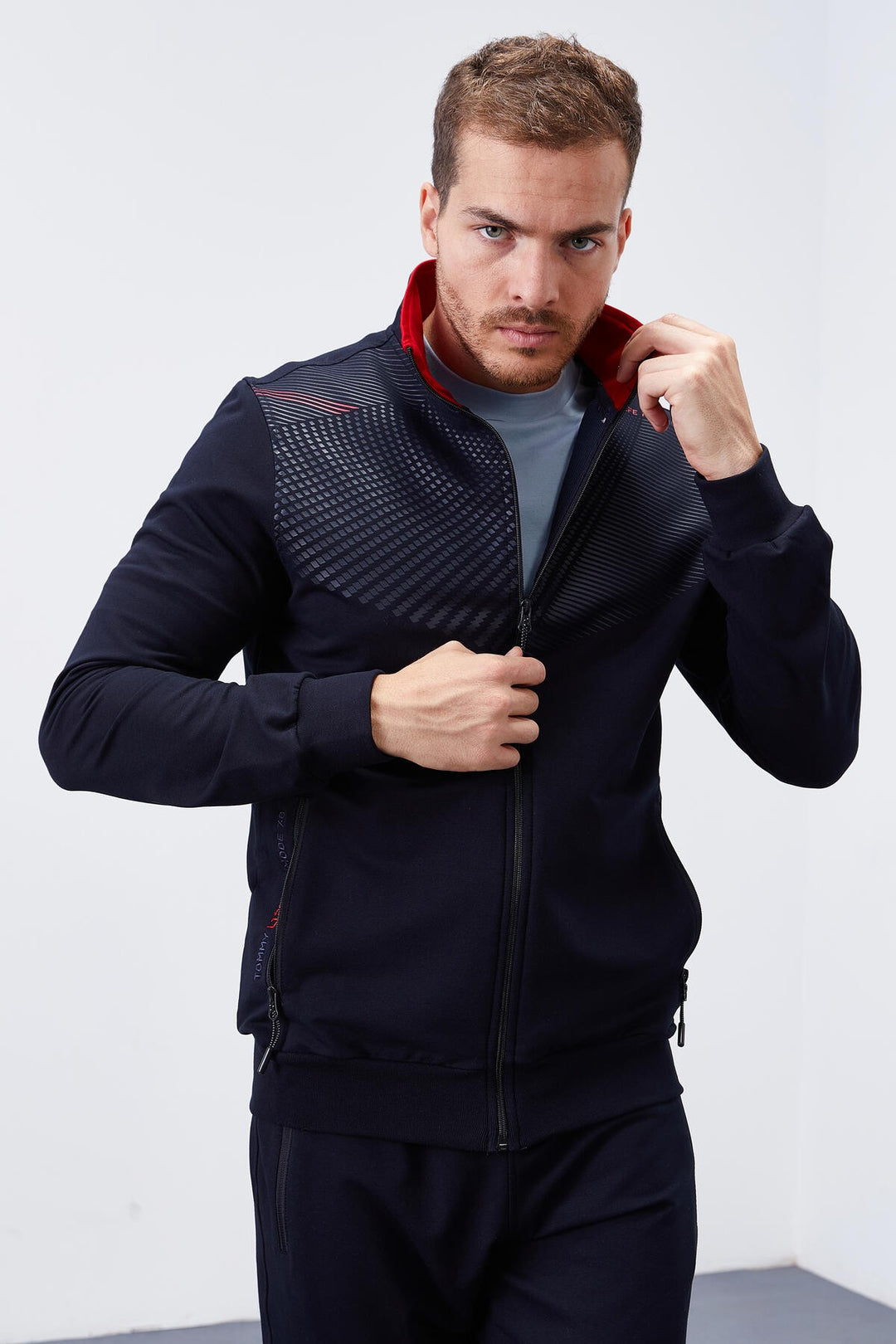 TMY Navy Patterned Standard Mold Cuffed Men's Tracksuit - 85151 - Wentzville