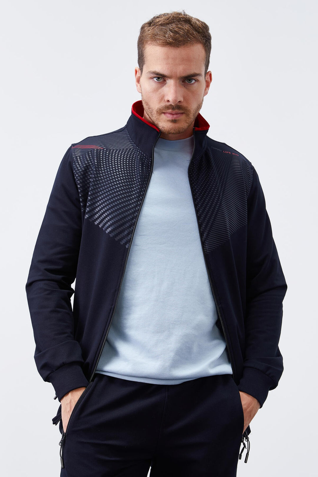 TMY Navy Patterned Standard Mold Cuffed Men's Tracksuit - 85151 - Wentzville