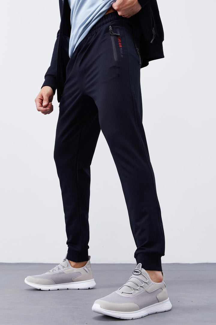 TMY Navy Patterned Standard Mold Cuffed Men's Tracksuit - 85151 - Wentzville