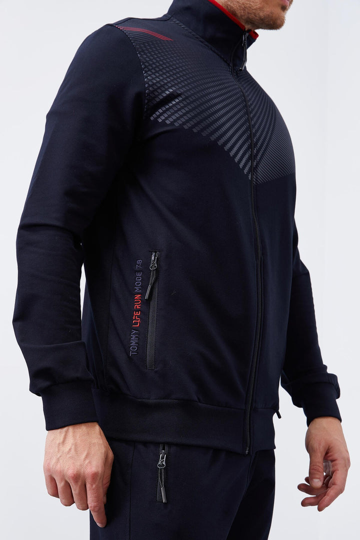 TMY Navy Patterned Standard Mold Cuffed Men's Tracksuit - 85151 - Wentzville