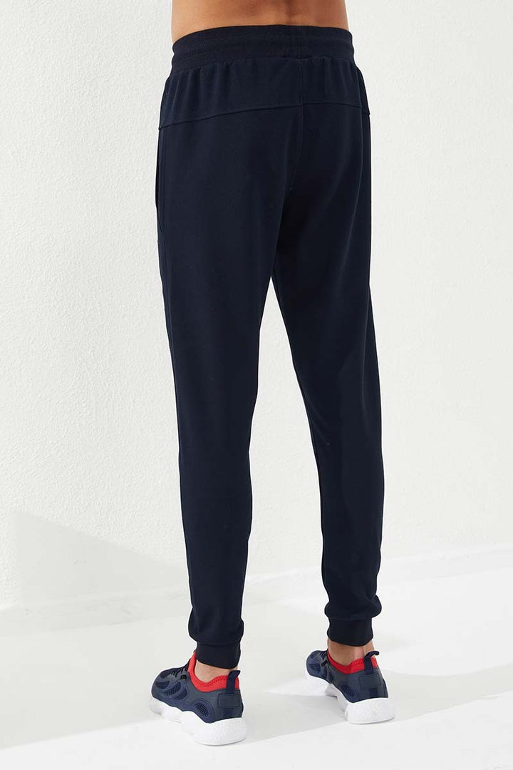 TMY Navy Blue Zippered Pocket Embroidered Slim Fit Jogger Men's Sweatpants - 84785 - Socorro