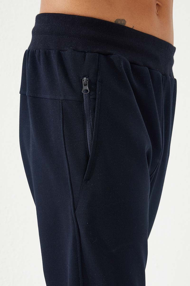 TMY Navy Blue Zippered Pocket Embroidered Slim Fit Jogger Men's Sweatpants - 84785 - Socorro