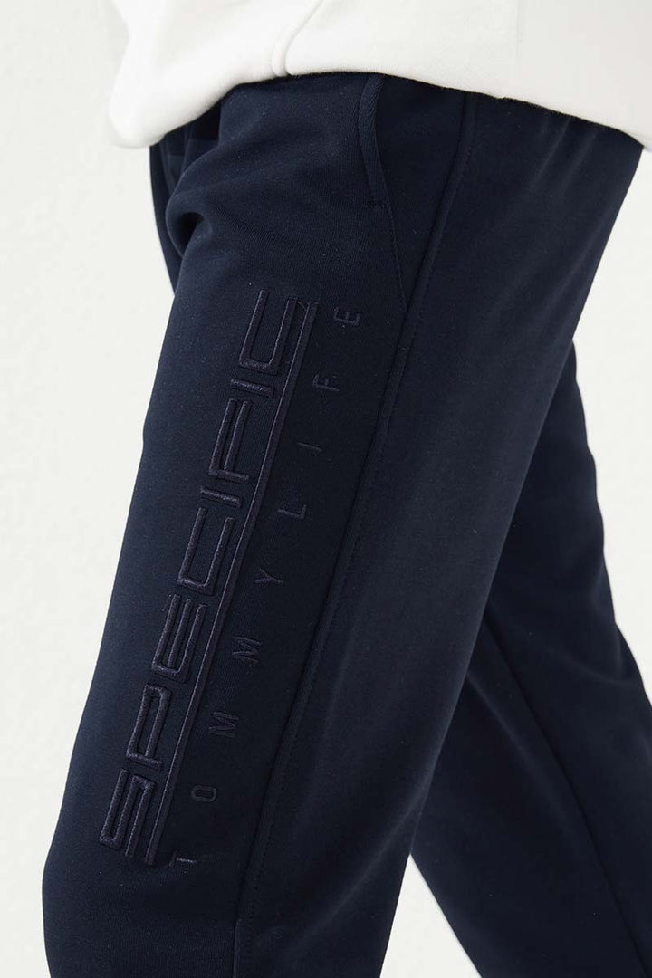 TMY Navy Blue Zippered Pocket Embroidered Slim Fit Jogger Men's Sweatpants - 84785 - Socorro