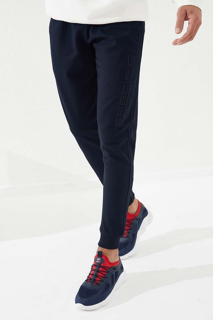 TMY Navy Blue Zippered Pocket Embroidered Slim Fit Jogger Men's Sweatpants - 84785 - Socorro