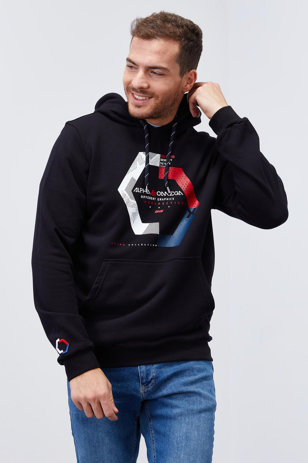 TMY Navy Blue Geometric Printed Standard Fit Hooded Men's Sweatshirt - 87870 - Merthyr Tudful