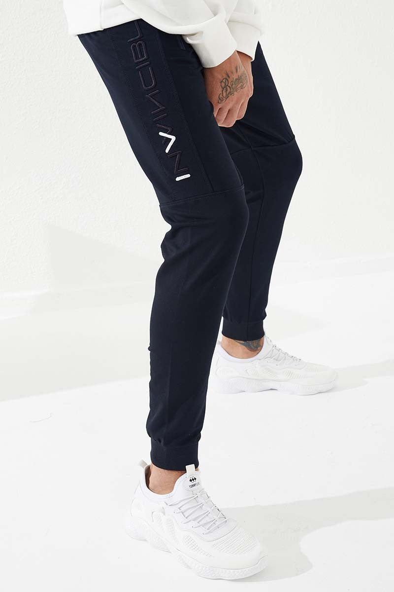 TMY Navy Blue Men's Jogger Sweatpants with Embroidery Detail Slim Fit - 84792 - Beckenham
