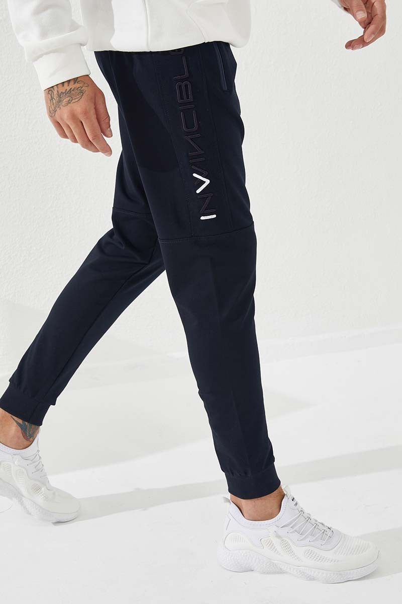 TMY Navy Blue Men's Jogger Sweatpants with Embroidery Detail Slim Fit - 84792 - Beckenham