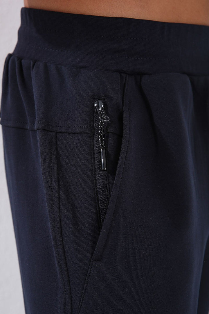 TMY Navy Blue Zippered Pocket Detailed Embroidered Slim Fit Jogger Men's Sweatpants - 84807 - Kansas City