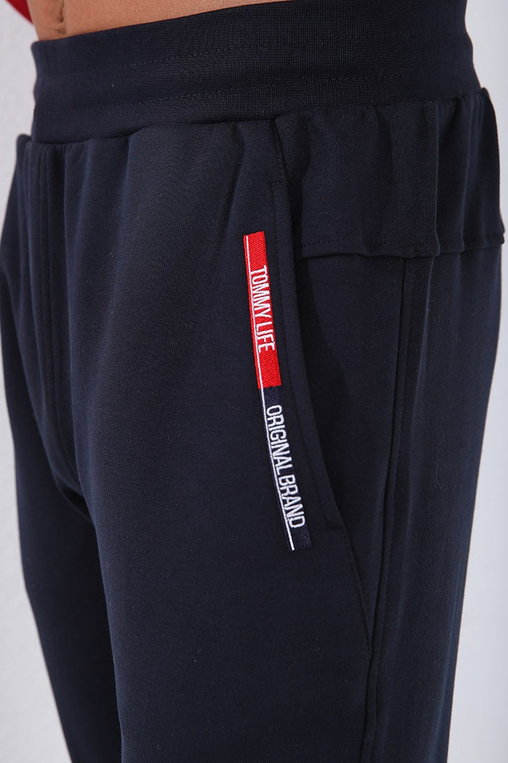 TMY Navy Blue Zippered Pocket Detailed Embroidered Slim Fit Jogger Men's Sweatpants - 84807 - Kansas City